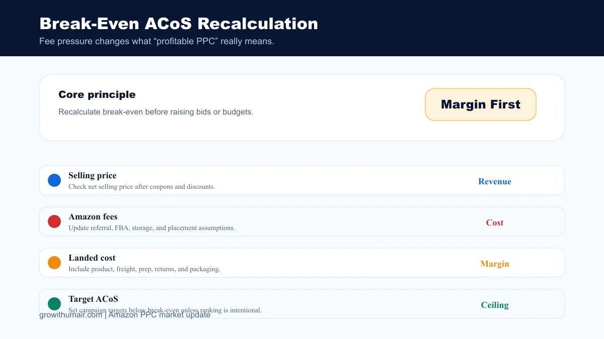 Break-Even ACoS Recalculation dashboard for Amazon FBA Fee Pressure in 2026: How to Recalculate Break-Even ACoS